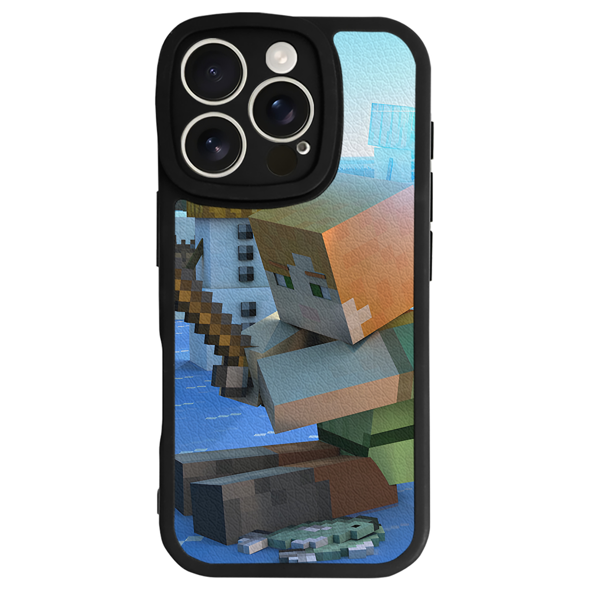 （画像用） マインクラフト ブロックの世界 Minecraft MC Block world 【iPhone 16シリーズ対応】シリコンスマホケース（レザー調） 材質：シリコン